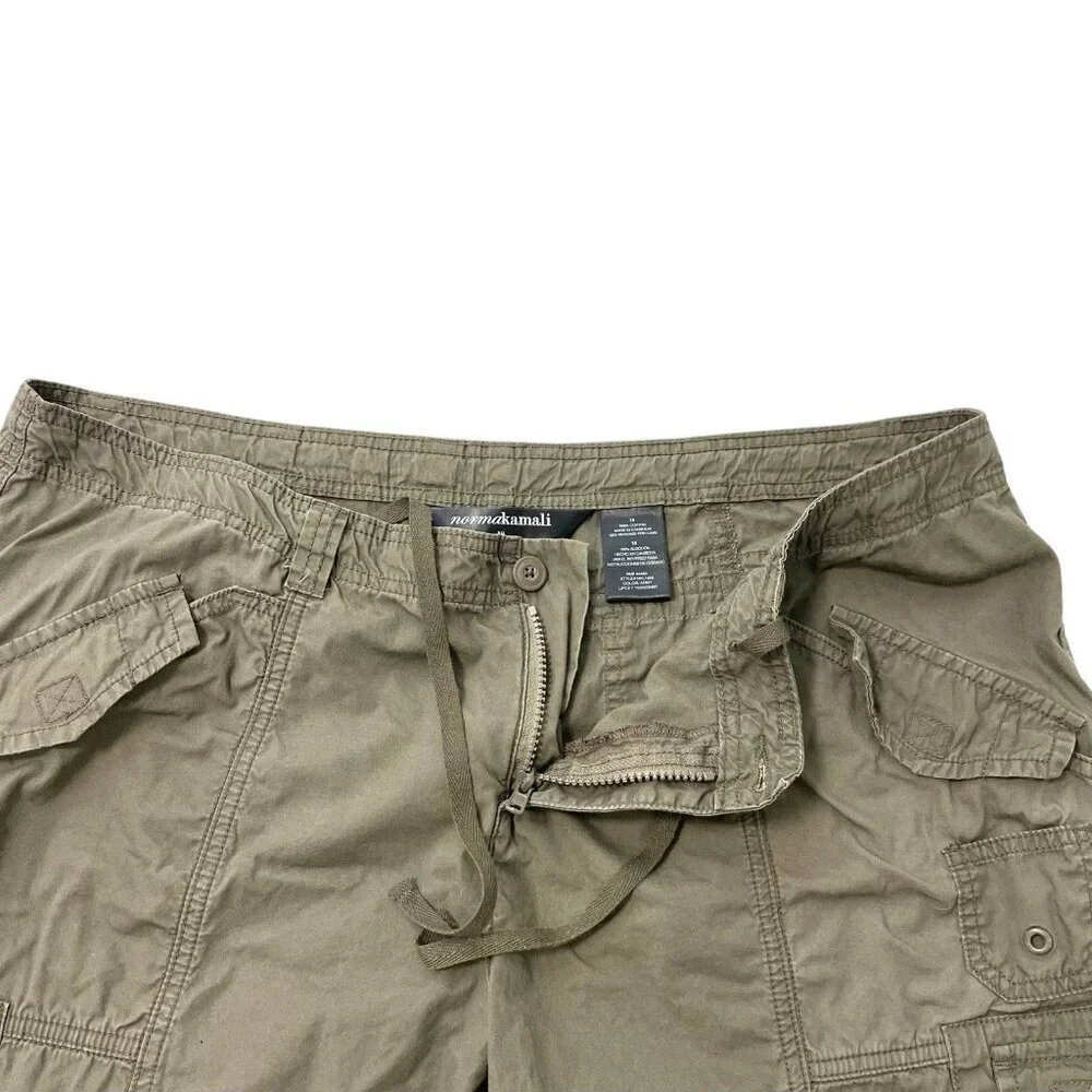 NORMA KAMALI Cropped Cargo Pants Pockets Utility Y2K Army Green size 18 - Picture 2 of 9